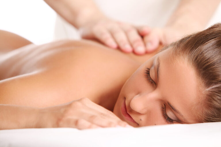 Portrait of beautiful caucasian woman enjoy massage